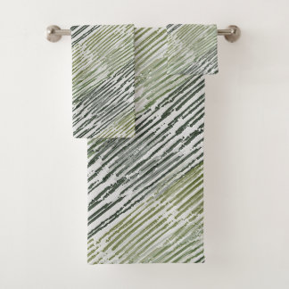 Tribal Green Stripes Abstract Pattern  Bath Towel Set