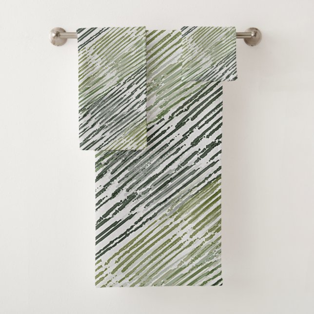 Tribal Green Stripes Abstract Pattern  Bath Towel Set (Insitu)