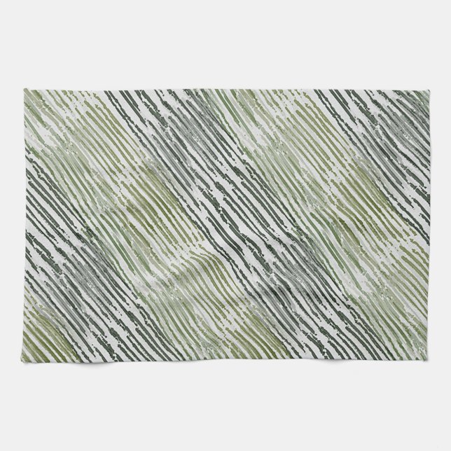 Tribal Green Stripes Abstract Pattern  Tea Towel (Horizontal)