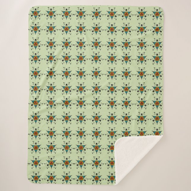 Tribal Green Zen Sherpa Blanket (Front)