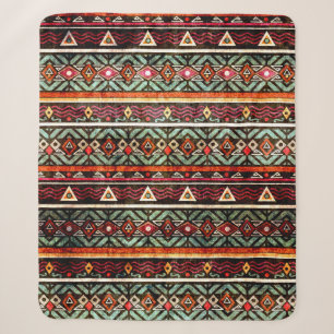 Tribal grunge ethno folk pattern in retro style sherpa blanket