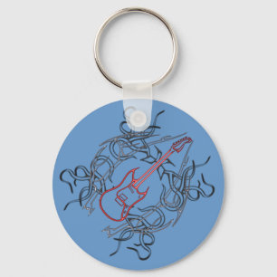 Tribal Guitar Graphic Key Ring