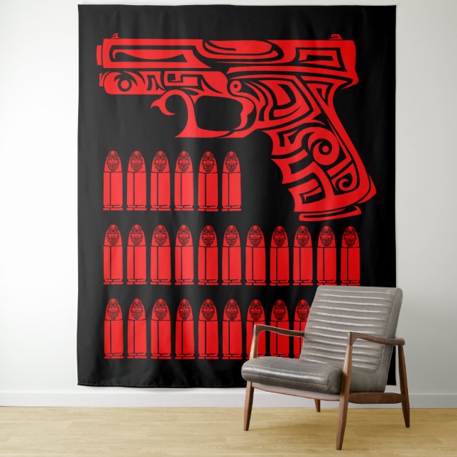 Tribal Gun Illustration Tapestry (In Situ)