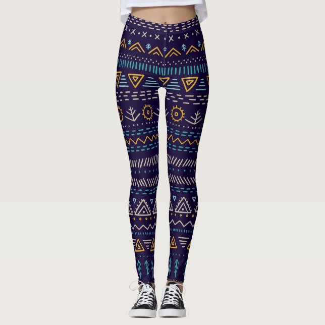 Tribal Hand-Drawn: Ethnic Seamless Pattern Leggings (Front)