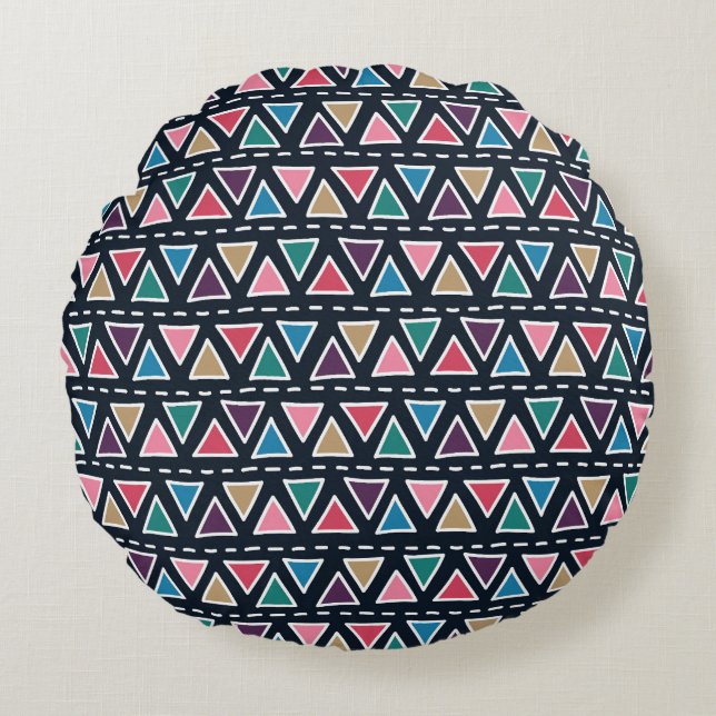 Tribal Hand Drawn, Seamless Abstract. Round Cushion (Front)