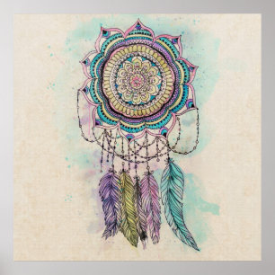 tribal hand paint dreamcatcher mandala design poster