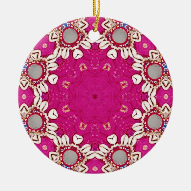 tribal hippie gypsy bohemian fuchsia Magenta Ceramic Ornament (Front)