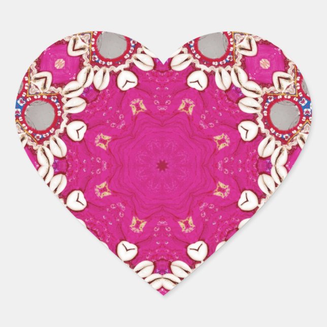 tribal hippie gypsy bohemian fuchsia Magenta Heart Sticker (Front)