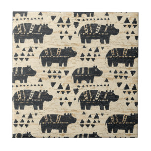 Tribal Hippo Safari Pattern Ceramic Tile