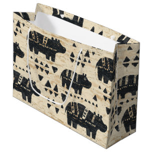 Tribal Hippo Safari Pattern Large Gift Bag