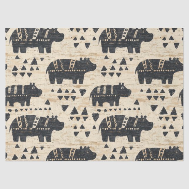 Tribal Hippo Safari Pattern Tissue Paper (Front)