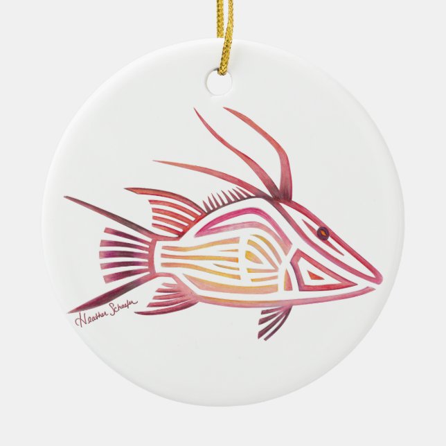 Tribal Hogfish Ceramic Ornament (Front)