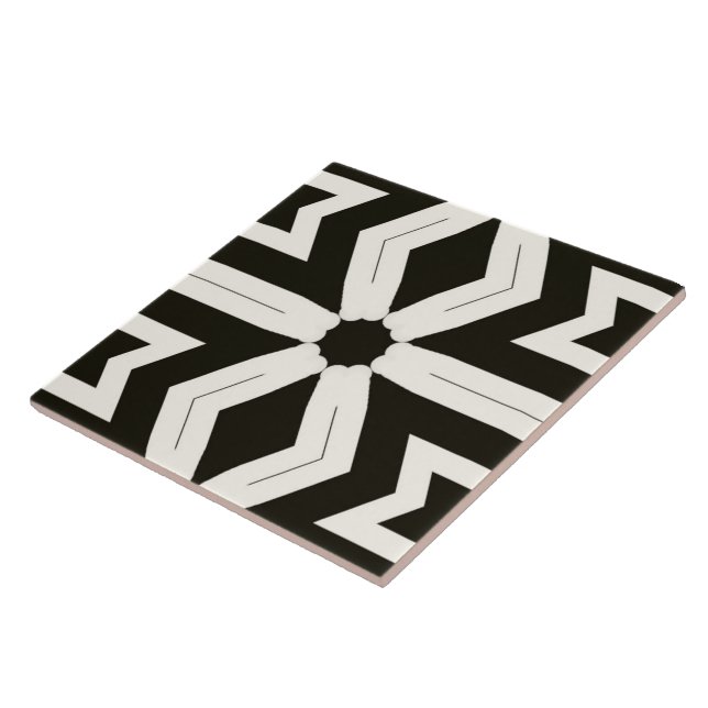 Tribal Home Floral Black & White Ceramic Tile (Side)