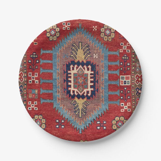 Tribal Honeycomb Palmette II Red Flower  Paper Plate (Front)