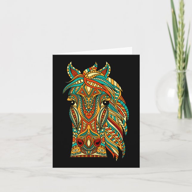 Tribal Horse Design - Horses Animal Lover Horsebac Card (Front)