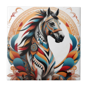 Tribal horse spirit logo ceramic tile