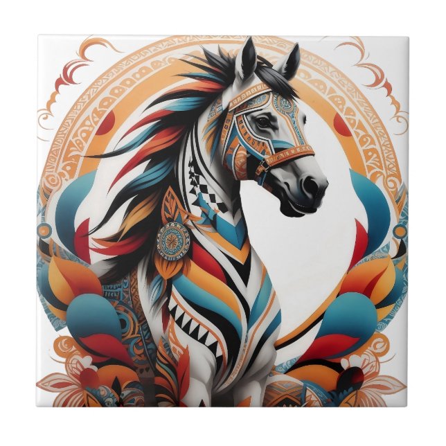 Tribal horse spirit logo ceramic tile (Front)