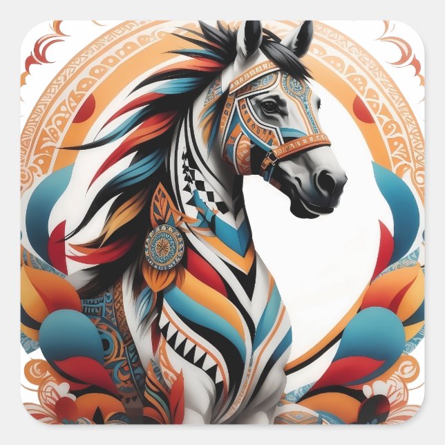 Tribal horse spirit logo square sticker (Front)