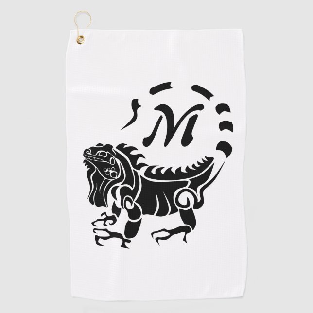 Tribal Iguana Monogram Golf Towel (Front)