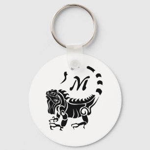 Tribal Iguana Monogram Key Ring