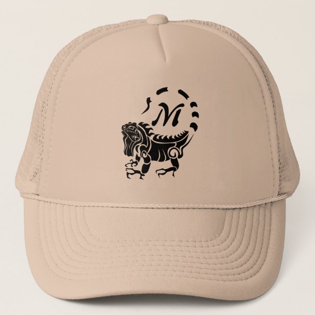 Tribal Iguana Monogram Trucker Hat (Front)