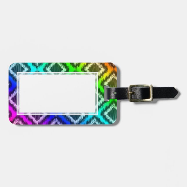 Tribal Ikat Rainbow Colourful Pattern Luggage Tag (Front Horizontal)