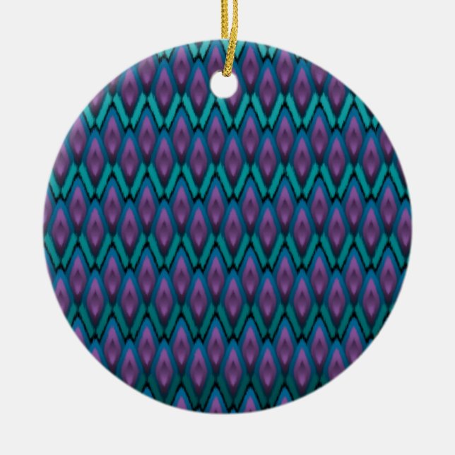 Tribal Ikat Zigzags and Diamonds Pattern Ceramic Tree Decoration (Front)
