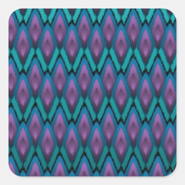 Tribal Ikat Zigzags and Diamonds Pattern Square Sticker (Front)