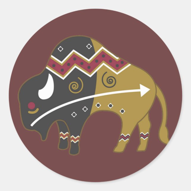 Tribal Indian Buffalo Classic Round Sticker (Front)