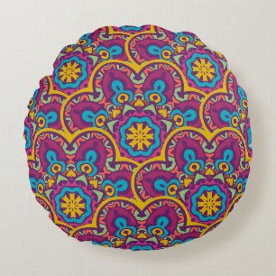 Tribal indian ethnic seamless mandalas repeat desi round cushion