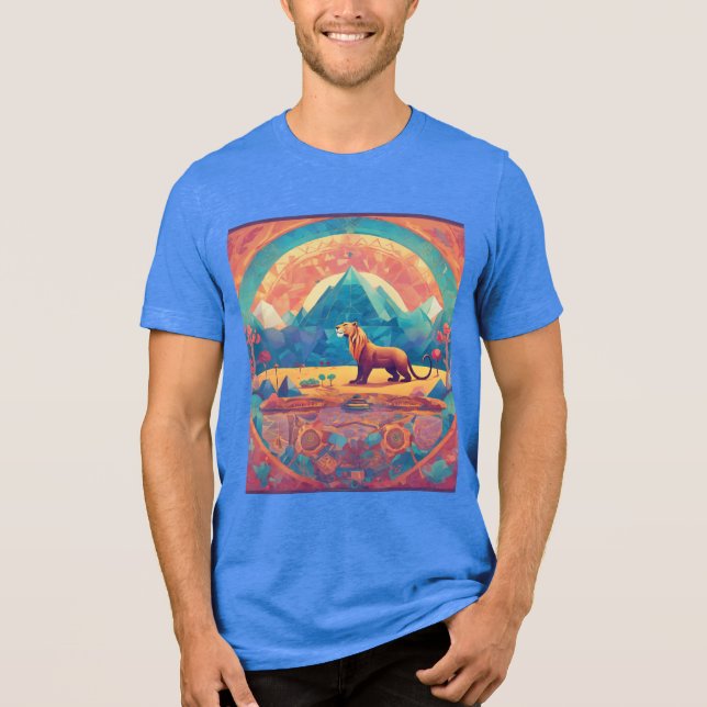 Tribal-Inspired Geometric Lion T-Shirt Tri-Blend Shirt (Front)
