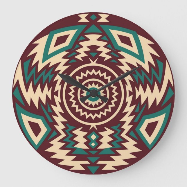 Tribal Inspired Geometric Mandala Large Clock (Front)