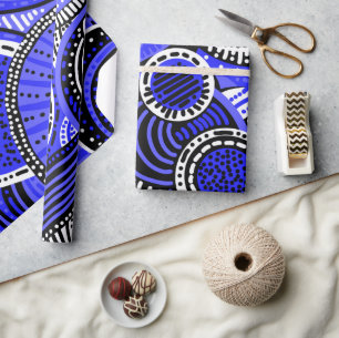 Tribal Inspired Pattern Blue, Black, White Wrapping Paper