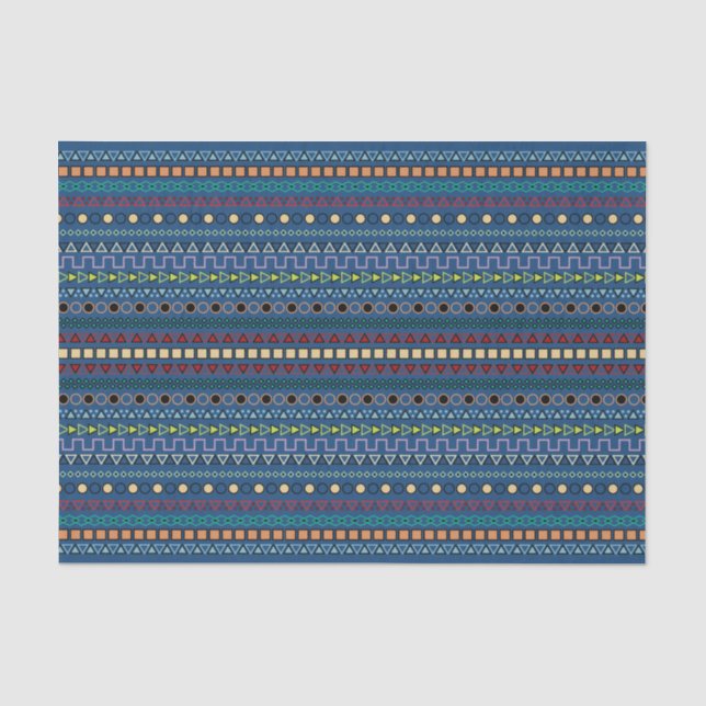 Tribal Inspired Pattern (Colour, Black & Blue) Tissue Paper (Front)