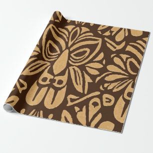 Tribal-Inspired Tiki Brown Pattern with Island Vib Wrapping Paper