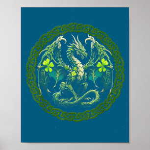 Tribal Irish Green Celtic Knot Fantasy Dragon, Pat Poster