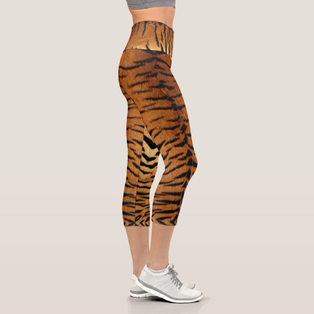 Tribal jungle animal fur Tiger Print Capri Leggings (Right)