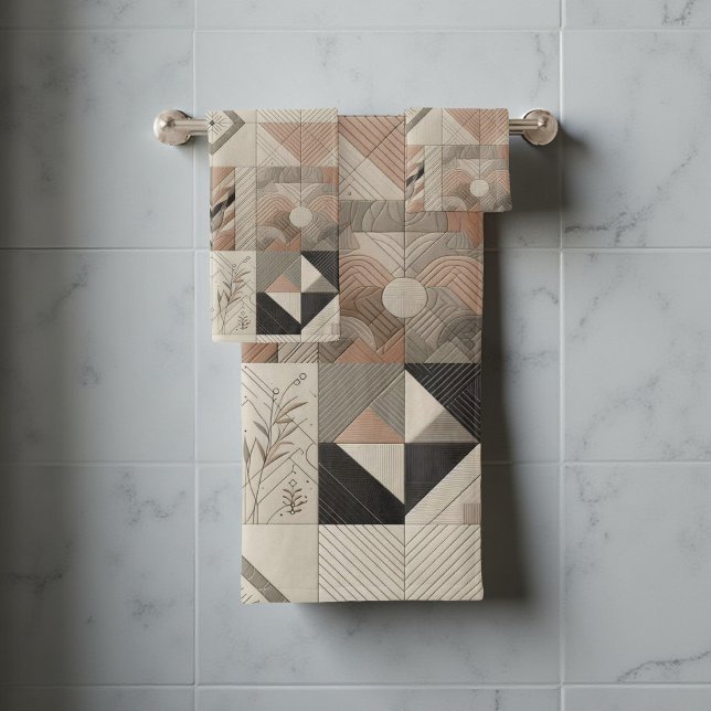 Tribal Kaleidoscope Geometric Cool Abstract Earthy Bath Towel Set (Creator Uploaded)