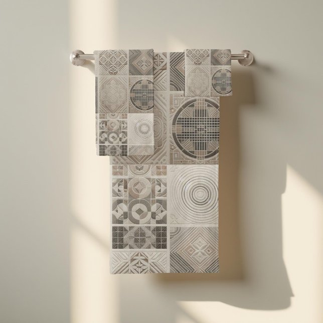 Tribal Kaleidoscope Geometric Cool Abstract Earthy Bath Towel Set (Creator Uploaded)