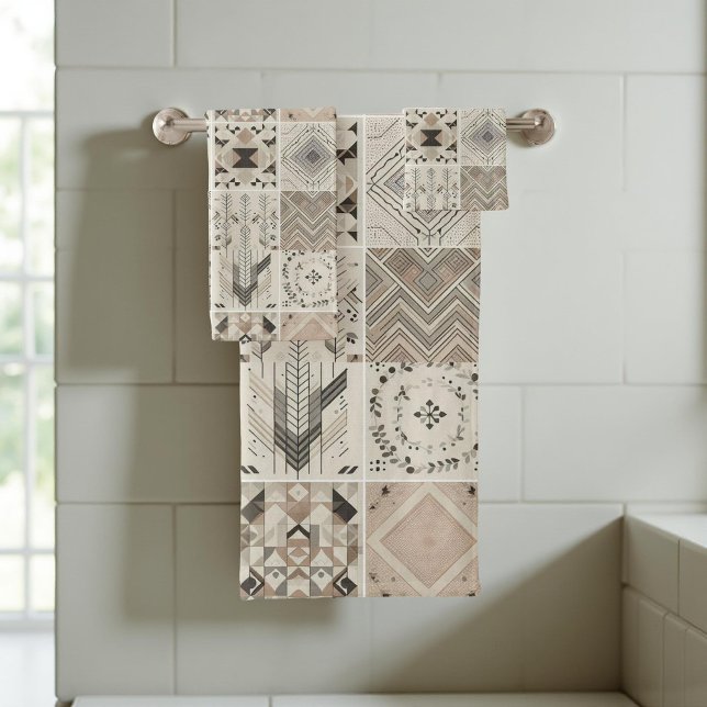 Tribal Kaleidoscope Geometric Cool Abstract Earthy Bath Towel Set (Creator Uploaded)
