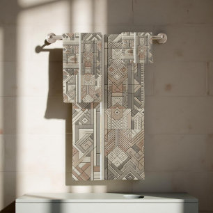 Tribal Kaleidoscope Geometric Cool Abstract Earthy Bath Towel Set