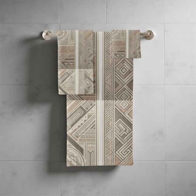 Tribal Kaleidoscope Geometric Cool Abstract Earthy Bath Towel Set (Creator Uploaded)