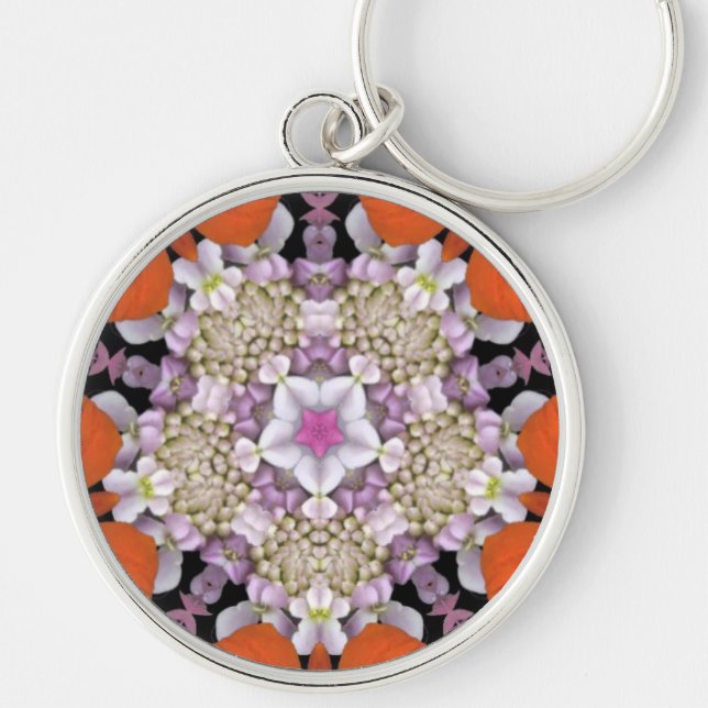 Tribal Key Mandala Star Flower Fractal Keychain (Front)