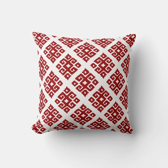 Tribal key patterned red white lumber pillow (Front)