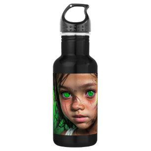 Tribal Kids Futuristic Girl Glowing Green Eyes 532 Ml Water Bottle