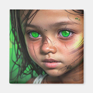 Tribal Kids    Futuristic Girl Glowing Green Eyes Magnet