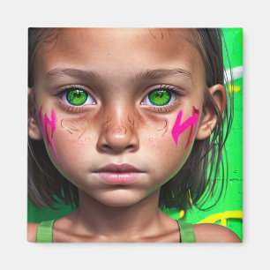 Tribal Kids    Futuristic Stoic Girl Green Eyes Magnet