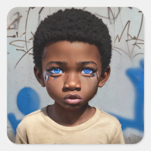 Tribal Kids   Little Boy of Colour Futuristic Square Sticker