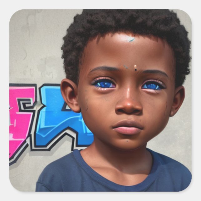 Tribal Kids | Little Boy of Colour with Blue Eyes Square Sticker (Front)
