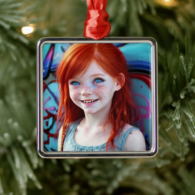 Tribal Kids | Pretty Little Redhead Girl  Metal Ornament (Tree)